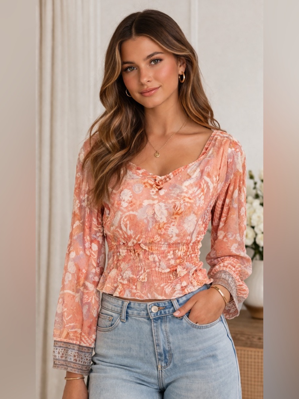 Cream Floral Blouse